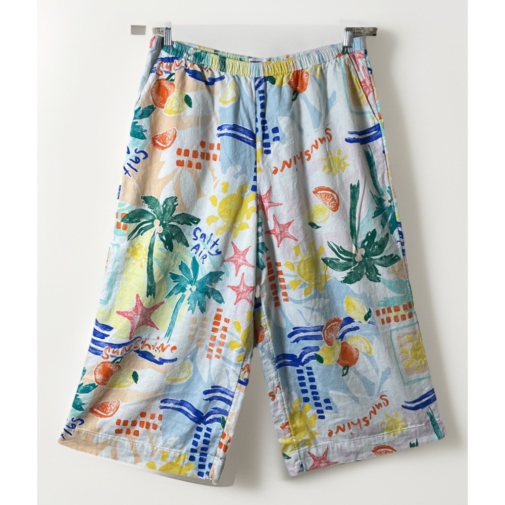 Sonoma Women's Cropped Tropical Wide Leg Cropped Pants Sz XL Linen Blend